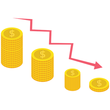 Coin stack with red arrow go down  Illustration