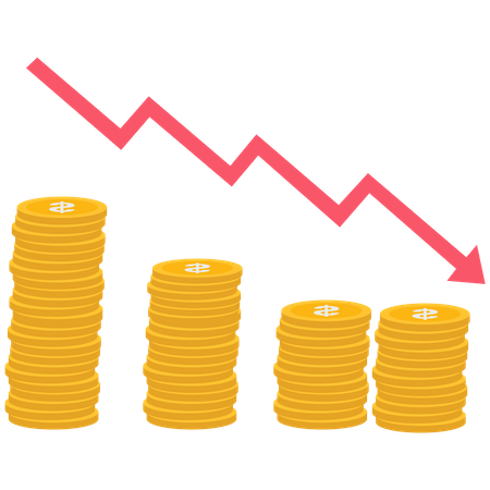 Coin stack with red arrow go down  Illustration