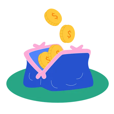 Coins Dropping into Wallet  Illustration