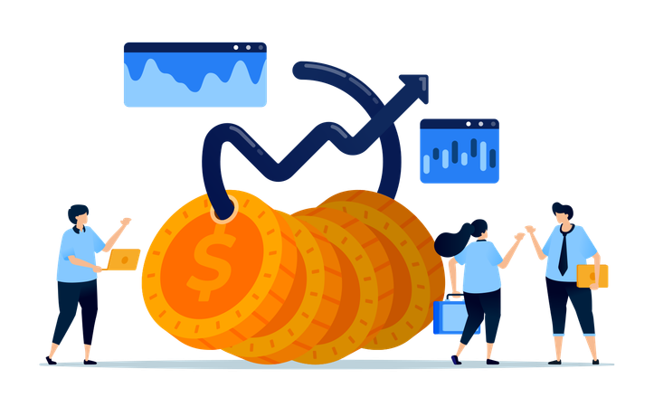 Coins tied with an upward arrow  Illustration