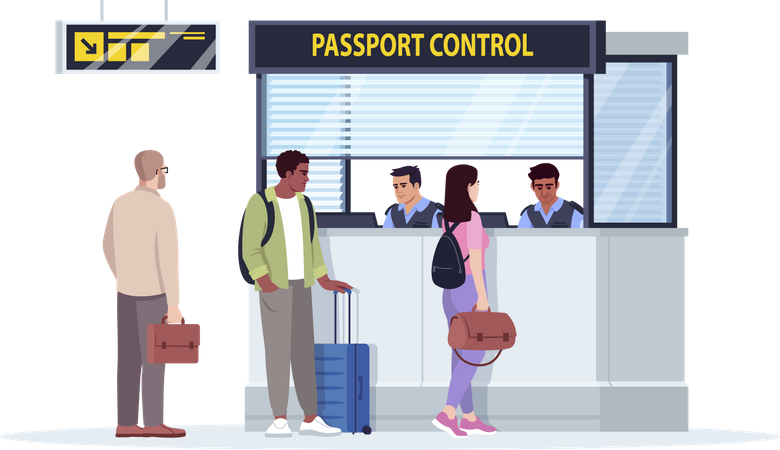 Cola en la oficina de control de pasaportes  Ilustración