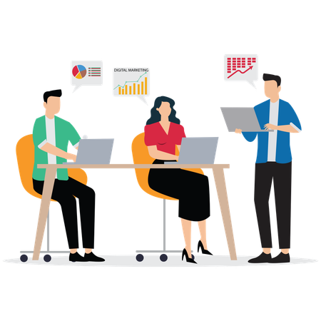 Colaboração da equipe de marketing digital  Ilustração