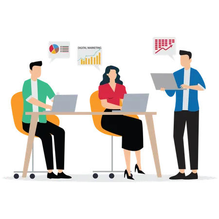 Colaboração da equipe de marketing digital  Ilustração
