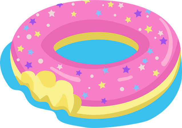 Colchón de aire con forma de donut mordido  Ilustración