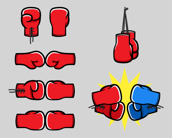 Coleção de mão de desenho animado de luva de boxe  Ilustração
