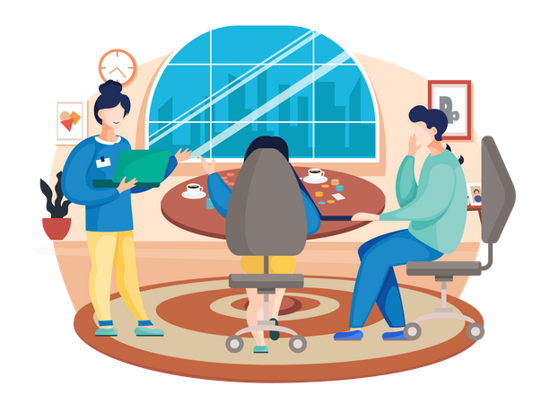 Colegas conversando no escritório  Ilustração