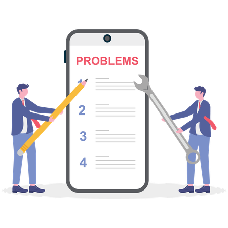 Colegas de trabalho identificando lista de problemas  Ilustração