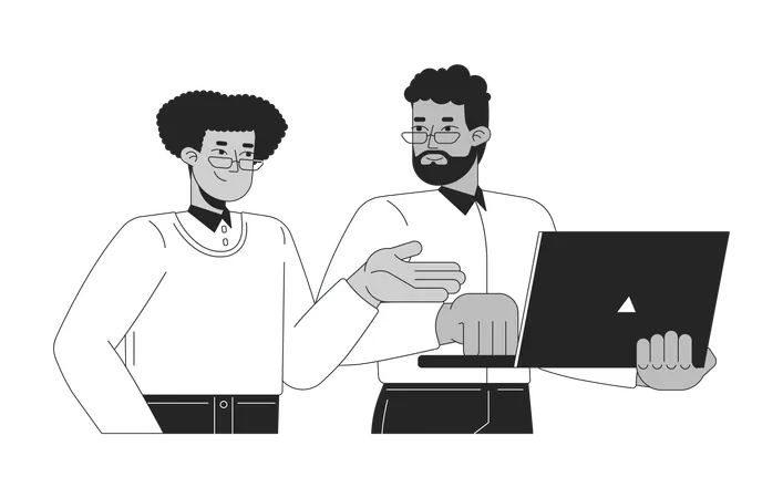 Diversos colegas interação laptop  Ilustração