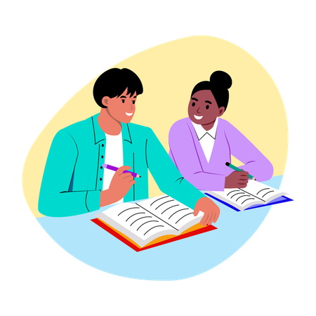 Colegas de classe fazendo estudo em grupo  Ilustração