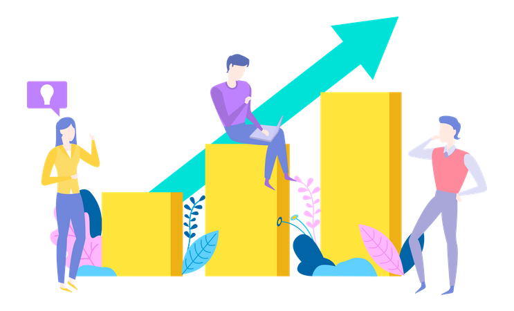 Colegas que trabajan en el crecimiento de la empresa.  Ilustración