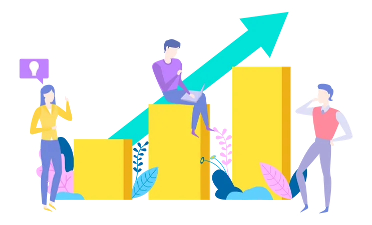 Colegas que trabajan en el crecimiento de la empresa.  Ilustración