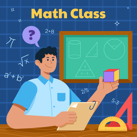 Niño de la escuela aprendiendo matemáticas  Ilustración