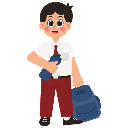 Colegial con bolsa y bebida  Ilustración