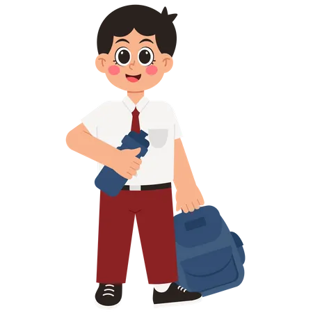 Colegial con bolsa y bebida  Ilustración