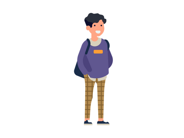 Niño de escuela con mochila escolar  Ilustración