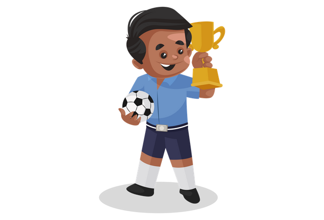 Un escolar gana un trofeo en un torneo de fútbol  Ilustración