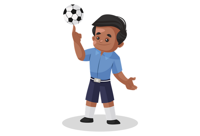 Niño de escuela girando el balón de fútbol en su dedo  Ilustración