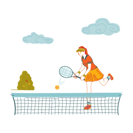 Menina da escola jogando tênis de mesa  Ilustração