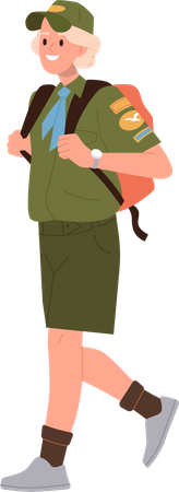 Explorador escolar en uniforme llevando mochila caminando  Ilustración