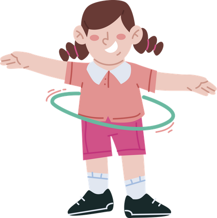 Niña de la escuela haciendo hula-hoop  Ilustración