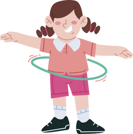 Niña de la escuela haciendo hula-hoop  Ilustración