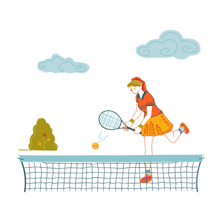 Niña de la escuela jugando tenis de mesa  Ilustración