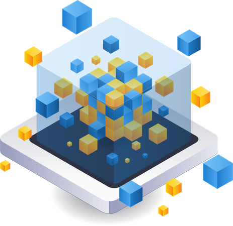 Reunião de caixas abstratas de blockchain tecnológico  Ilustração