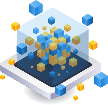 Reunião de caixas abstratas de blockchain tecnológico  Ilustração