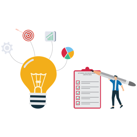 Reunindo e fazendo brainstorming de ideias criativas  Ilustração