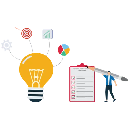Reunindo e fazendo brainstorming de ideias criativas  Ilustração