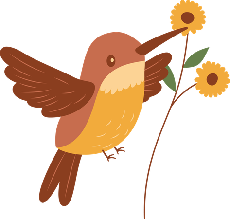 Colibri mignon volant avec une fleur  Illustration