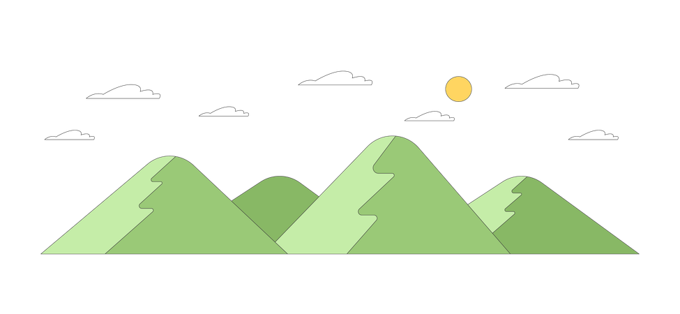 Colinas desleixadas sob o céu com nuvens leves  Ilustração