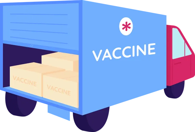 Colis de vaccins dans un camion de livraison  Illustration
