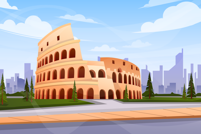 Coliseo romano en roma  Ilustración