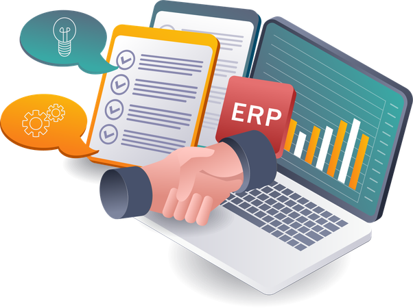 Collaborating on ERP System Integration for Business  Illustration