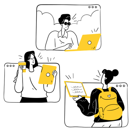 Collaborating with Team Online  Illustration