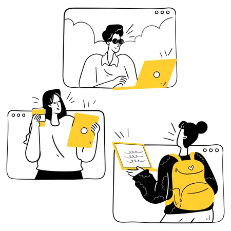 Collaborating with Team Online  Illustration