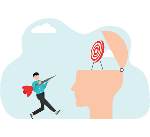 Collaboration and partnership in setting and achieving goals teamwork in solving work tasks planning business strategies for success in work and business man from head throws dart at target of head  Illustration