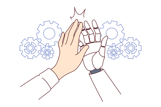 Collaboration robot making high-five gesture after successfully completed task  Illustration