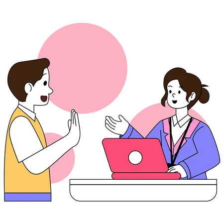 Illustration Of Two Professionals Collaborating Over A Laptop To Resolve Customer Issues Highlighting Teamwork In Customer Service Settings Illustration