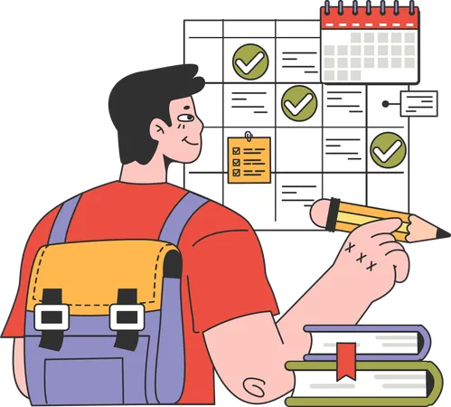 Collage boy making study time table  Illustration