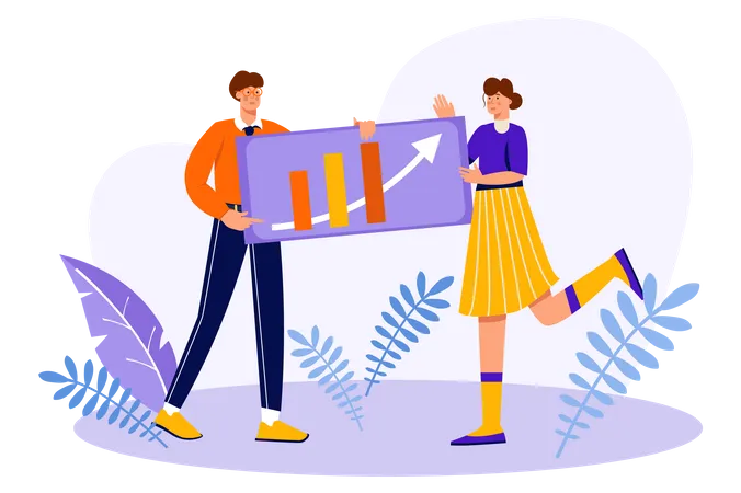 Teamwork Concept With People Scene In Flat Cartoon Design Colleagues Analyze The Successful Development Of The Company Which Was Achieved Thanks To Teamwork Vector Illustration Illustration