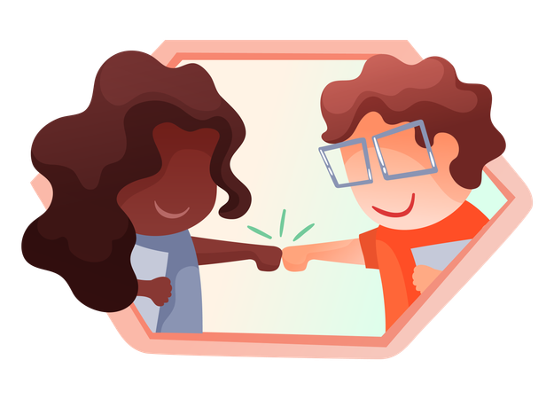 Colleagues at work giving fist bump to each other  Illustration