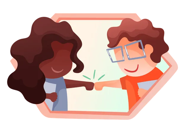 Colleagues at work giving fist bump to each other  Illustration