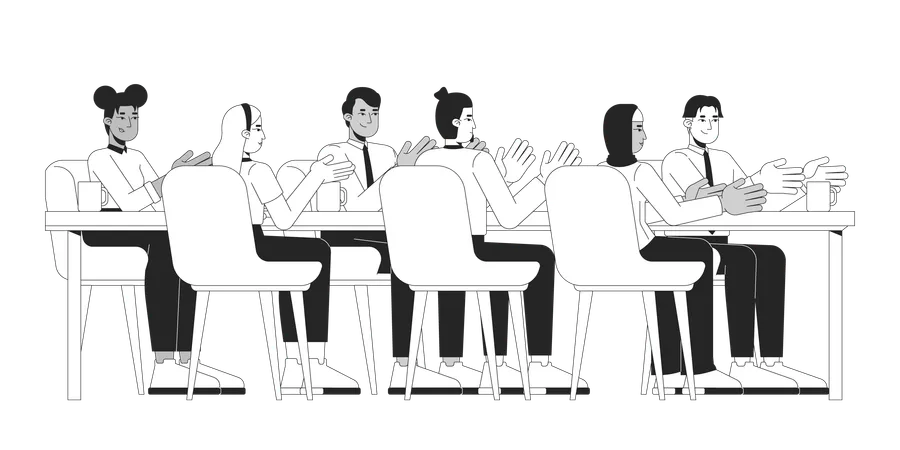 Colleagues clapping applauding at tables in office  Illustration