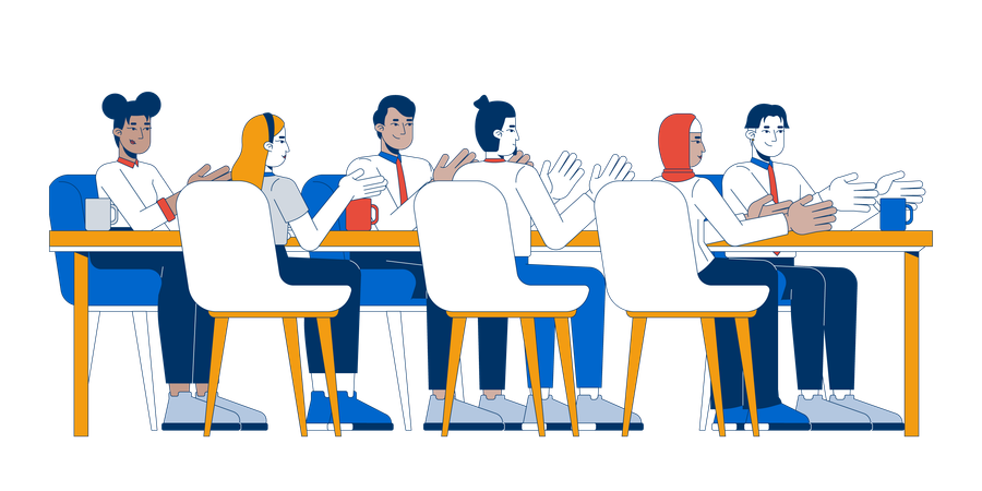 Colleagues clapping applauding at tables in office  Illustration