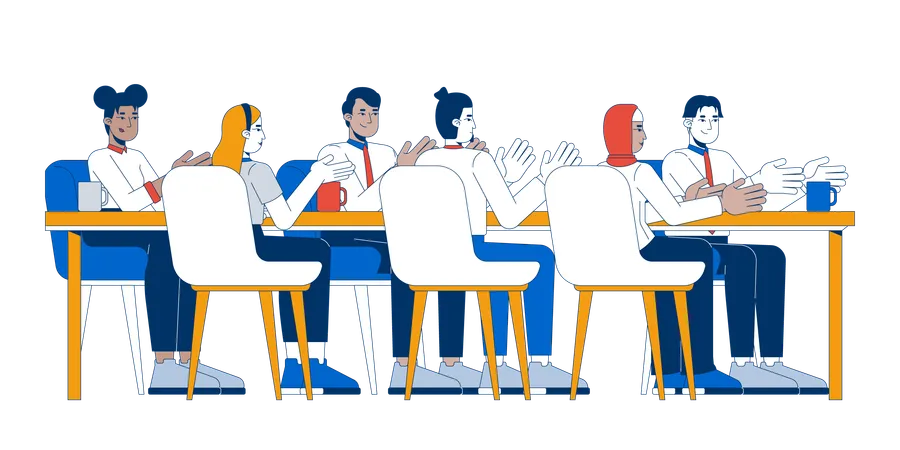 Colleagues clapping applauding at tables in office  Illustration