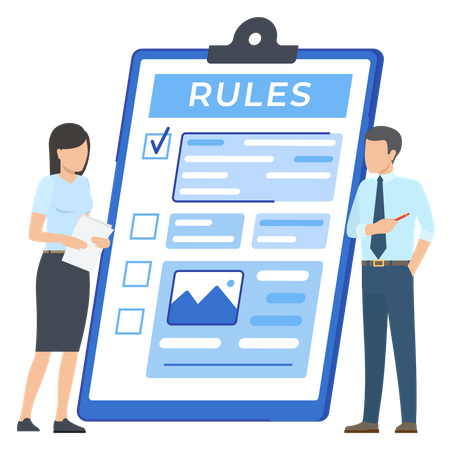 Colleagues discuss business rules Illustration