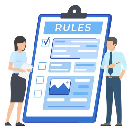 Giant Clipboard Task Done And Check Mark Ticks Check Document With Rules Form With Survey Paper Sheet With Results Of Review Colleagues Discuss Business Rules Strategy Business Development Illustration