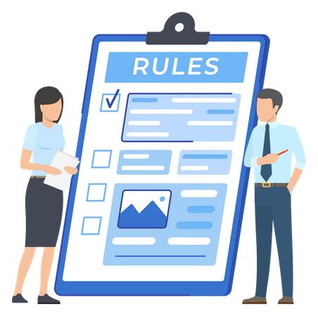 Colleagues discuss business rules  Illustration